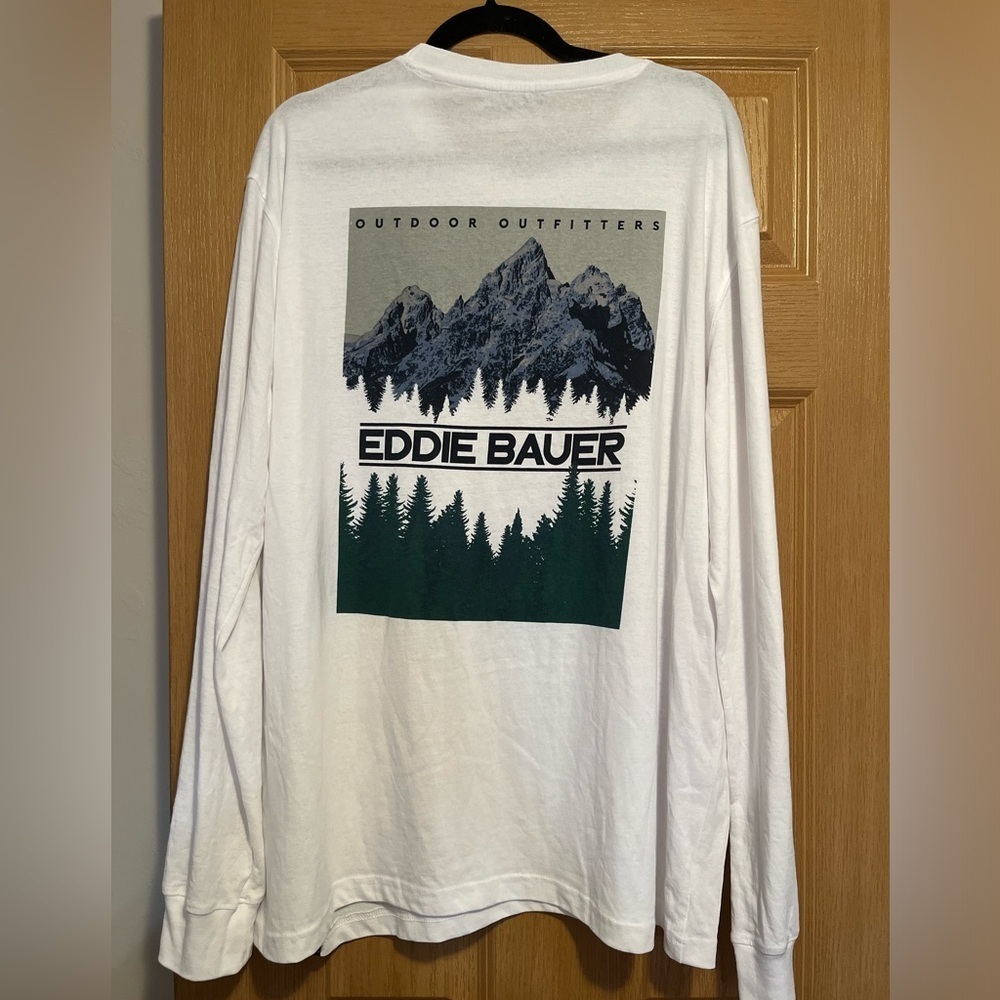 Eddie Bauer White Graphic Long Sleeve Mountain Tee